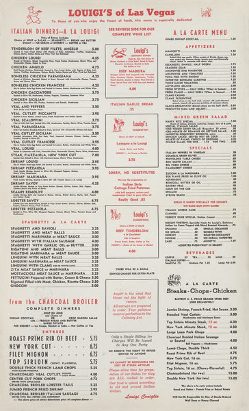 Louigi's (Blue), Las Vegas, 1960s | Vintage Menu Art - food menu