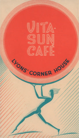 Vita-Sun Café, Lyons' Corner House London 1925s Menu art