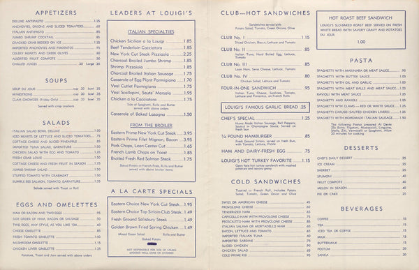 Louigi's Charcoal Broiler Italian Restaurant Las Vegas 1960s Menu Prices