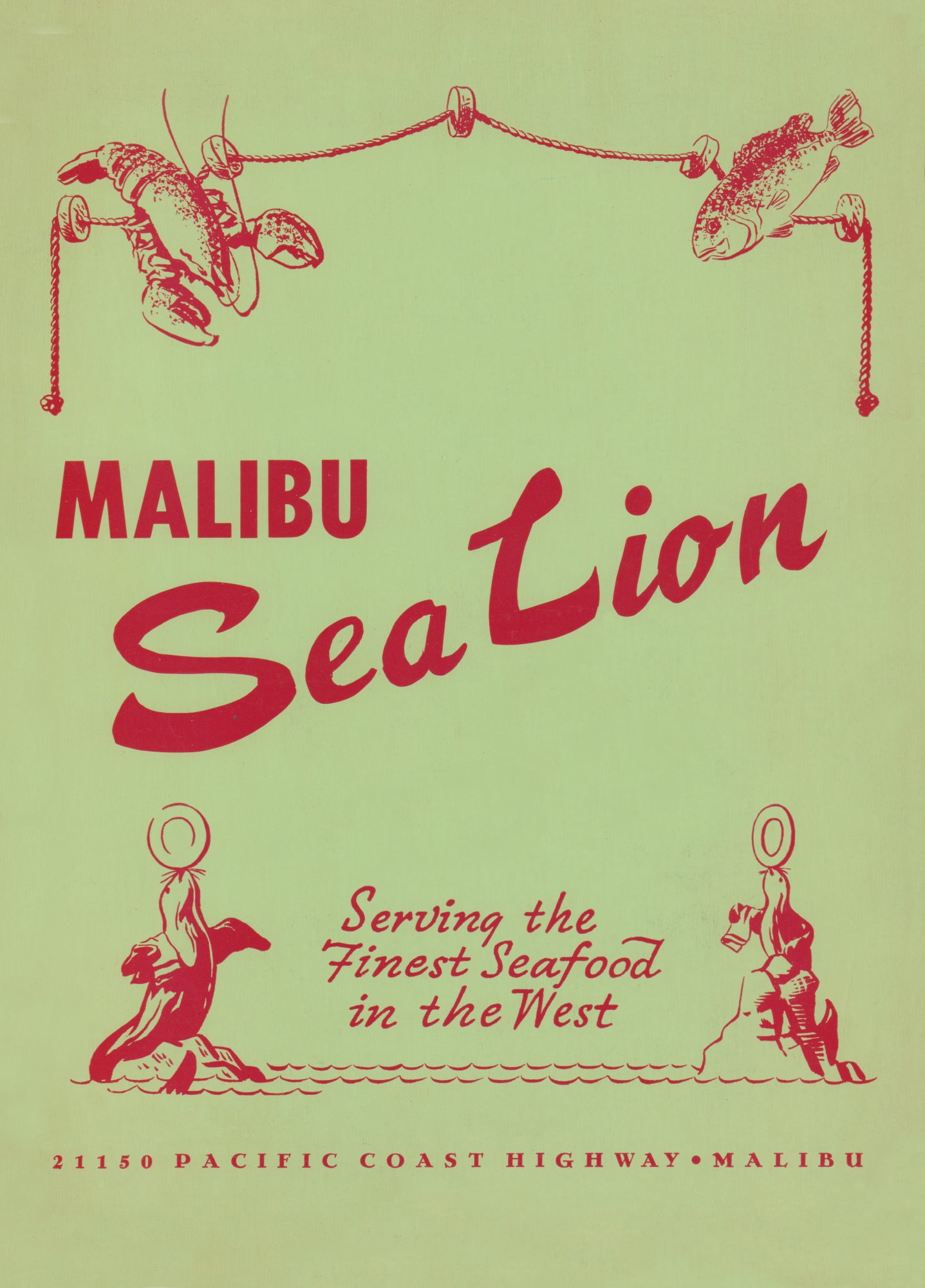 Malibu Sea Lion, Malibu 1960s Menu Art