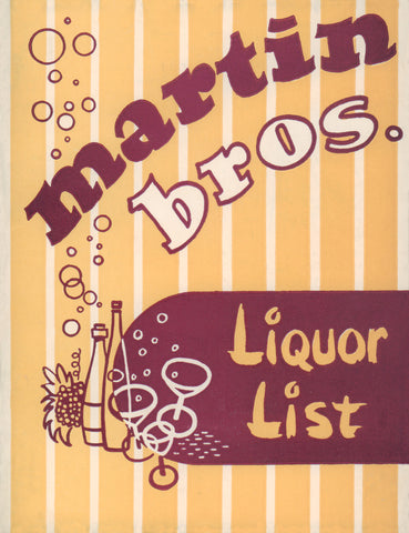 Martin Bros. Liquors, New Orleans, 1940s | Vintage Menu Art - cover