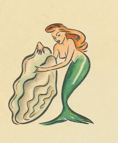 Mermaid opening oyster detail from The Oyster Loaf 1940s