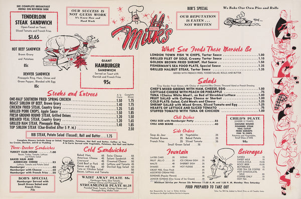 Milk's, Las Vegas 1950s/1960s | Vintage Menu Art - food menu