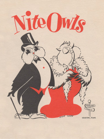 Nite Owls Menu, T & M Mart, Houston 1950s Menu Art