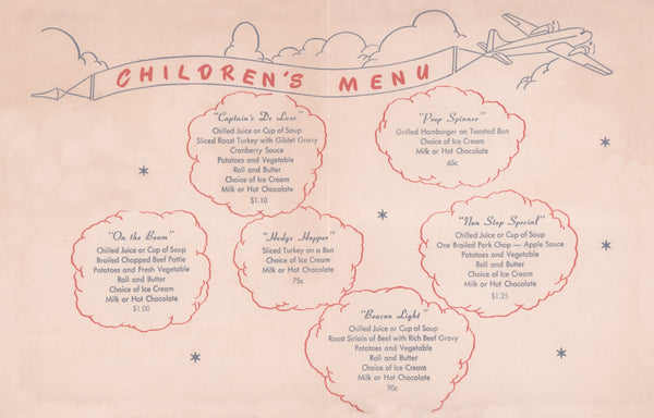 Oscar, Unknown Airport Children's Menu 1940s