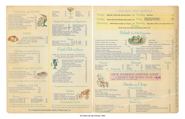 Oyster Loaf menu 1940s