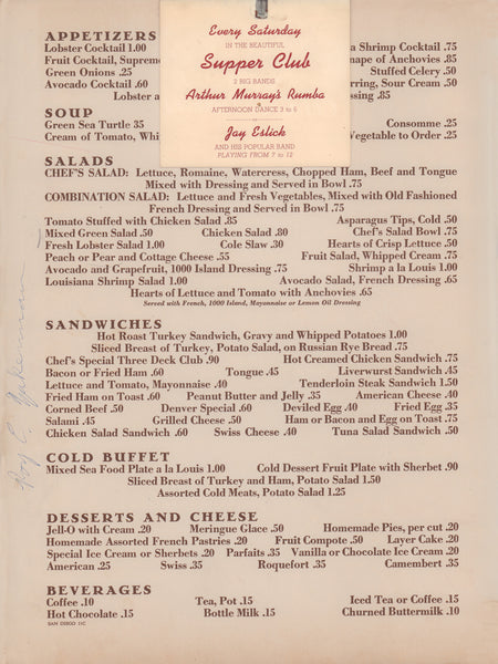 Chi Chi, Palm Springs 1947 - Vintage Menu Art – food menu