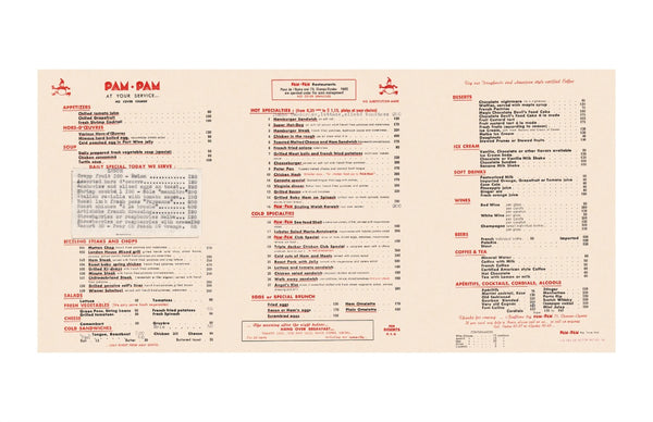 Pam Pam, Paris 1950s Vintage Menu Art by Pierre Fix-Masseau Cool Culinaria Vintage Menu Prints
