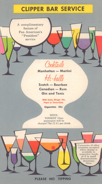 Pan American Clipper Bar Service 1950s menu design