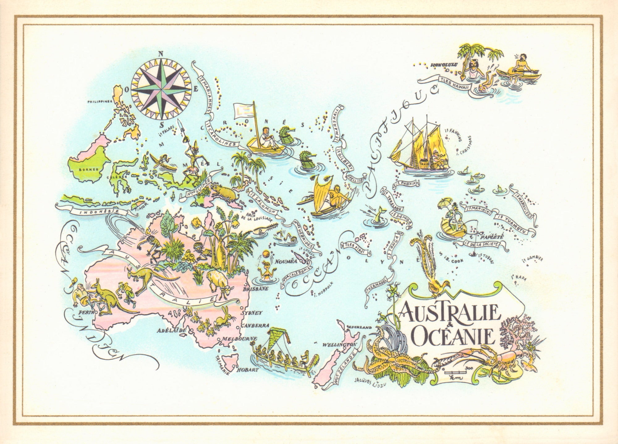 Pan American Australia & Pacific Ocean 1960s Jacques Liozu Map | Vintage Menu Art - cover map