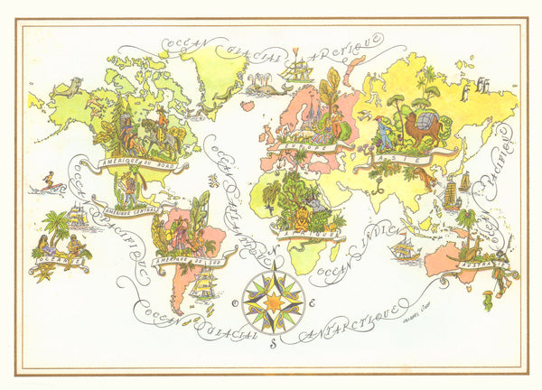 Pan American World 1960s Jacques Liozu Menu Art Map