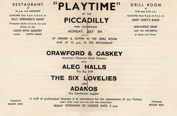 Playtime at the Piccadilly Hotel, London 1920s/30s