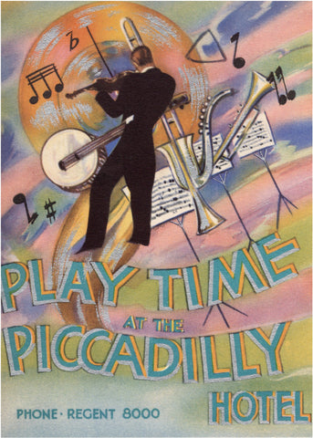 Playtime at the Piccadilly Hotel, London 1920s/30s London Menu Art