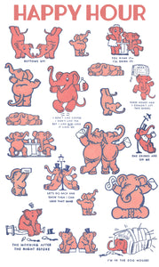 Pink Elephants 100% Cotton Dish Towel, San Francisco 1930s | Vintage Menu Art