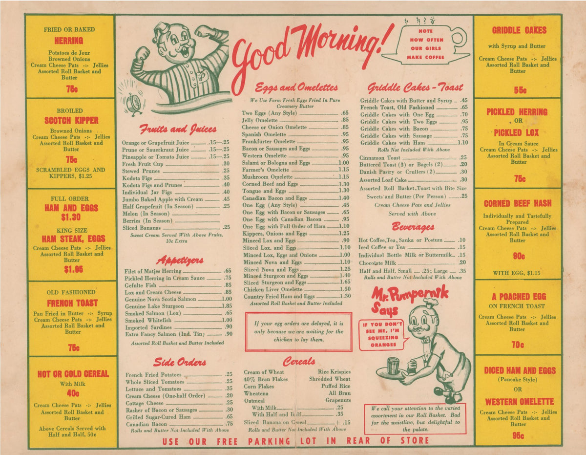 Pumpernik's, Miami Beach 1950s – Vintage Menu Art