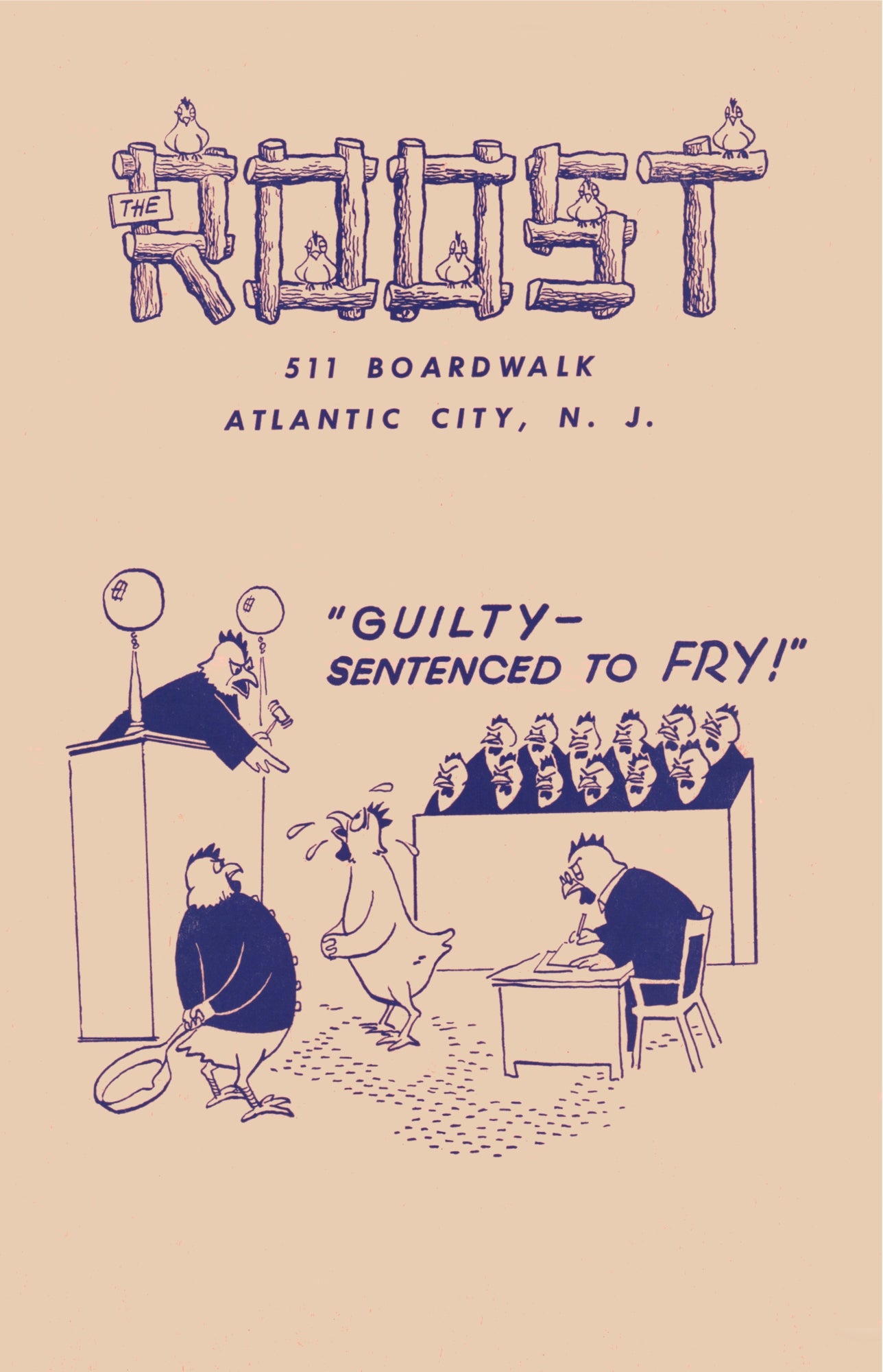 The Roost, Atlantic City 1946/7 Fried Chicken Menu Art