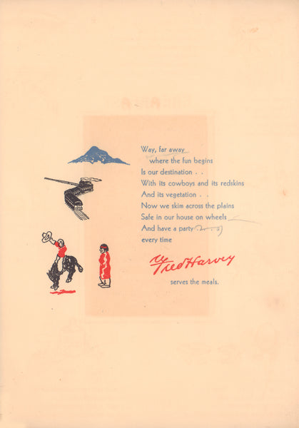 Santa Fe Railway Children's Menu 1950s