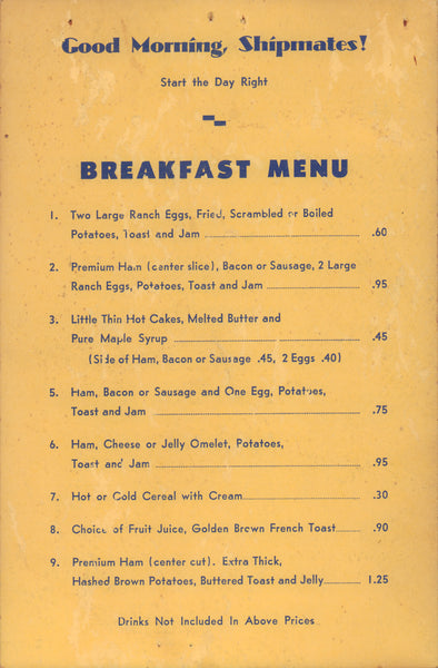 Ship Mates Drive-In, Laguna Beach 1950s | Vintage Menu Art - breakfast menu