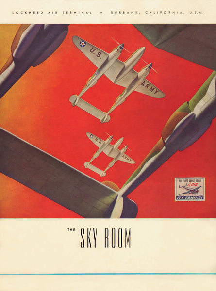 Sky Room, Lockheed Air Terminal, Burbank 1943 P38 Lighninghs Menu Design