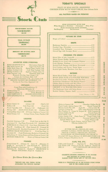 Stork Club, New York 1955 | Vintage Menu Art - food menu