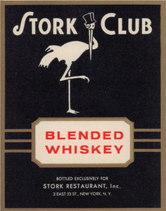 Stork Club Liquor Label - Blended Whiskey 1940s