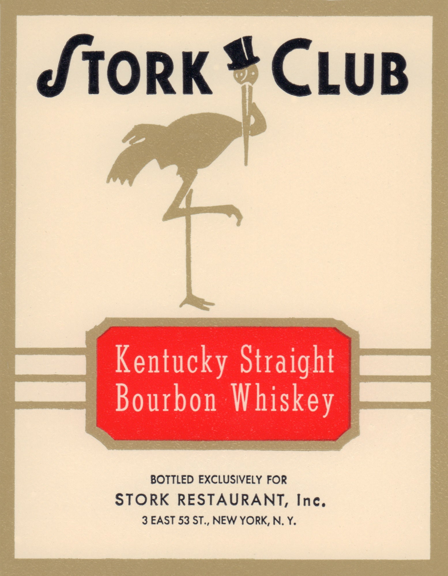 Stork Club Liquor Label - Kentucky Straight Bourbon Whiskey 1940s