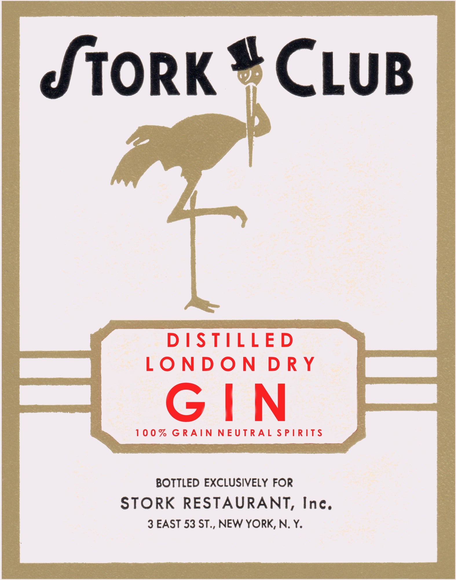 Stork Club Liquor Label - Gin 1940s