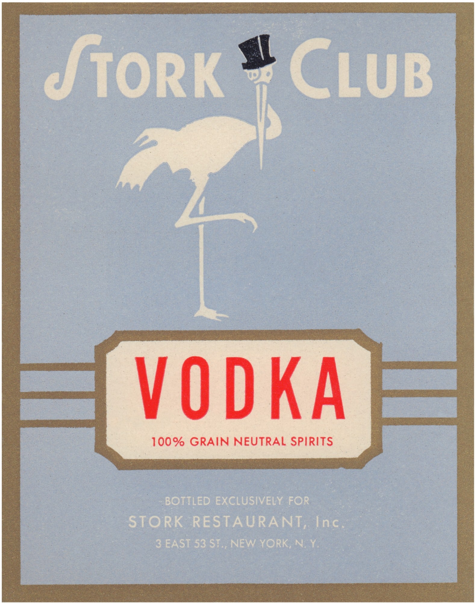 Stork Club Liquor Label - Vodka - 1940s 