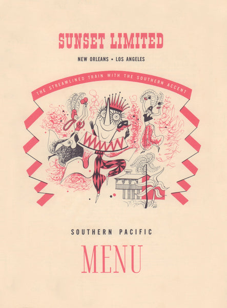 Sunset Limited Los Angeles to New Orleans 1954 Train Menu Art