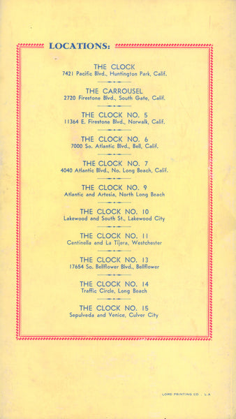 The Clock, Home of Chubby, the Champ, California 1953