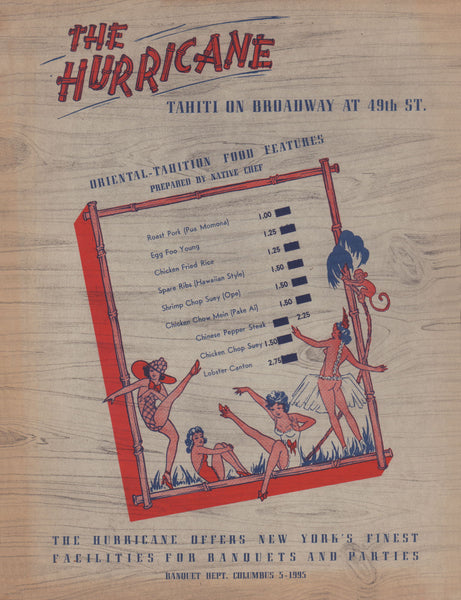 The Hurricane Nightclub 2, New York, 1940s | Vintage Menu Art