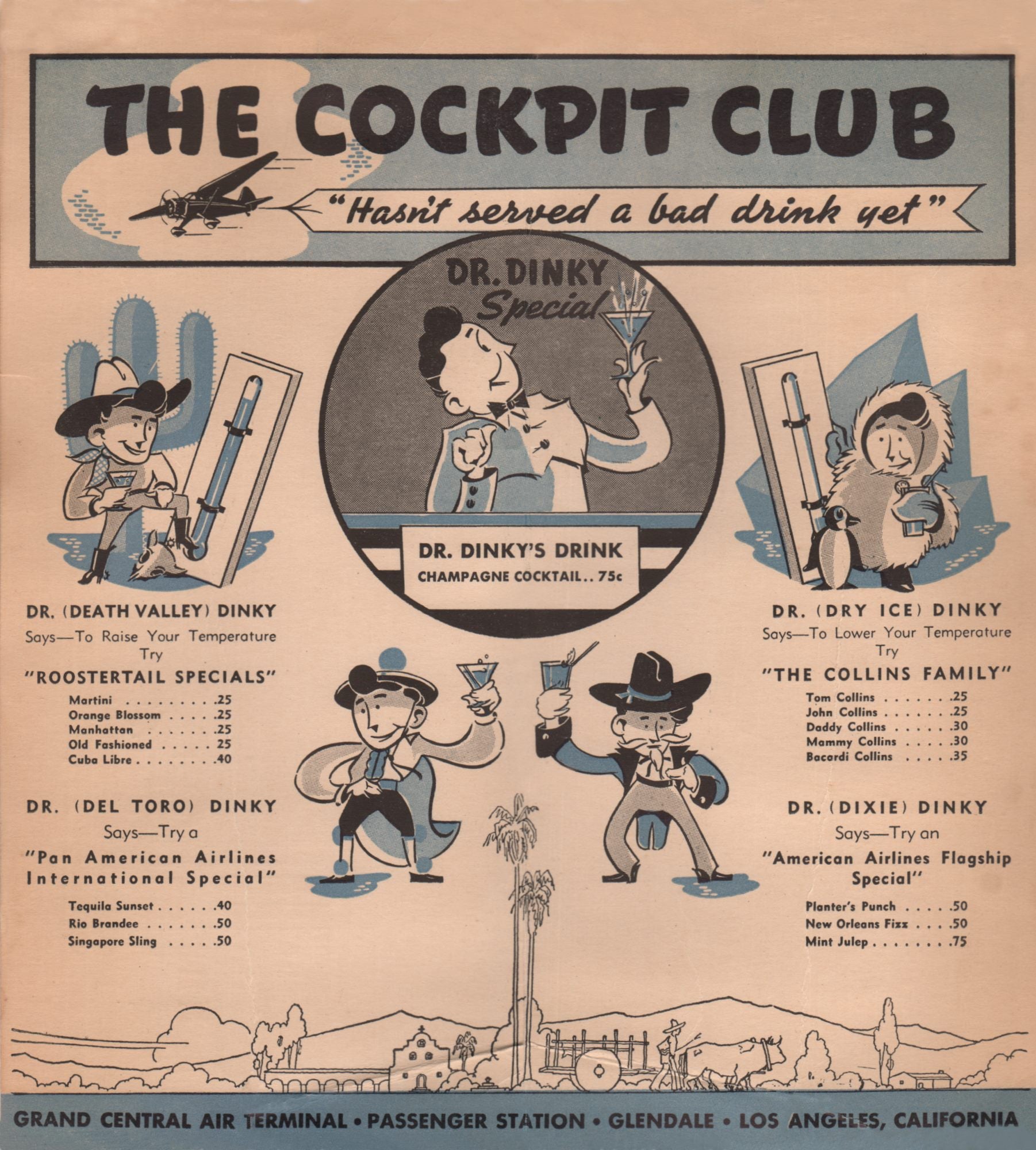  The Cockpit Club, Glendale Airport 1930s Cocktail Menu