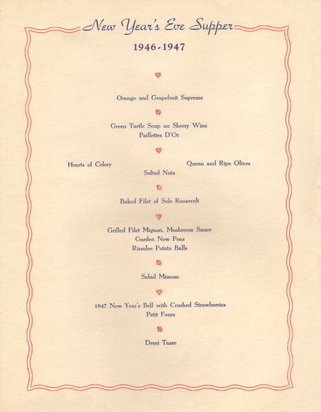 The Roosevelt Grill, New York 1946 Menu