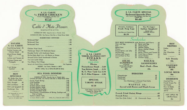 Toed Inn, Los Angeles 1953 | Vintage Menu Art - food menu