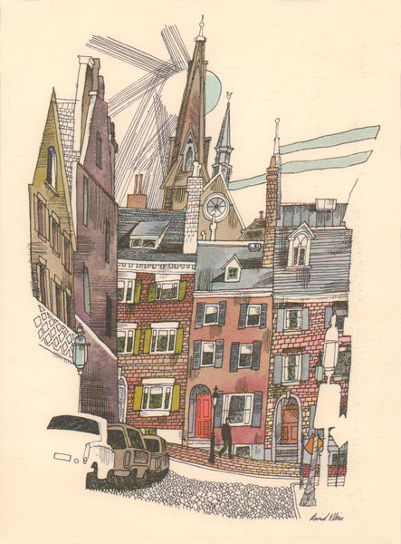 TWA Royal Ambassador First Class, Boston Beacon Hill 1960s in-flight menu art