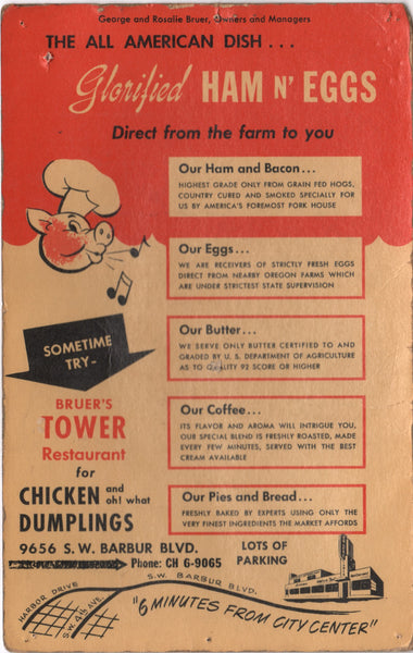 Whistl'n Pig, Portland Oregon 1950s Glorified Ham & Eggs