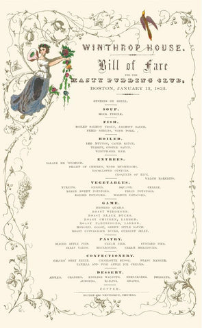 Winthrop House Boston 1852 Vintage Menu Henry B Voigt Collection