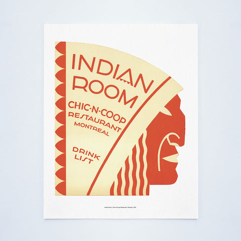 Indian Room, Chic-N-Coop Restaurant, Montreal, 1950 Vintage Menu