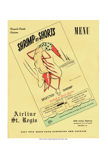 Shrimp in Shorts New Orleans Vintage 1950s Menu