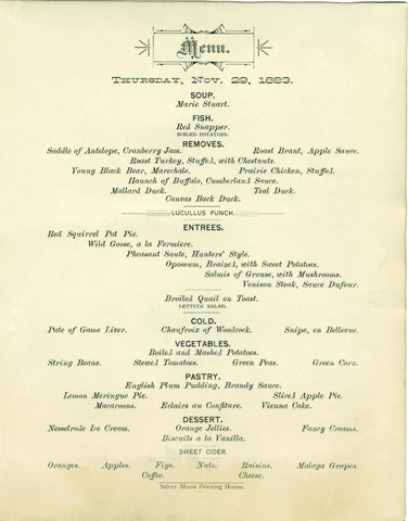 Windsor Hotel, St Paul, Thanksgiving 1883